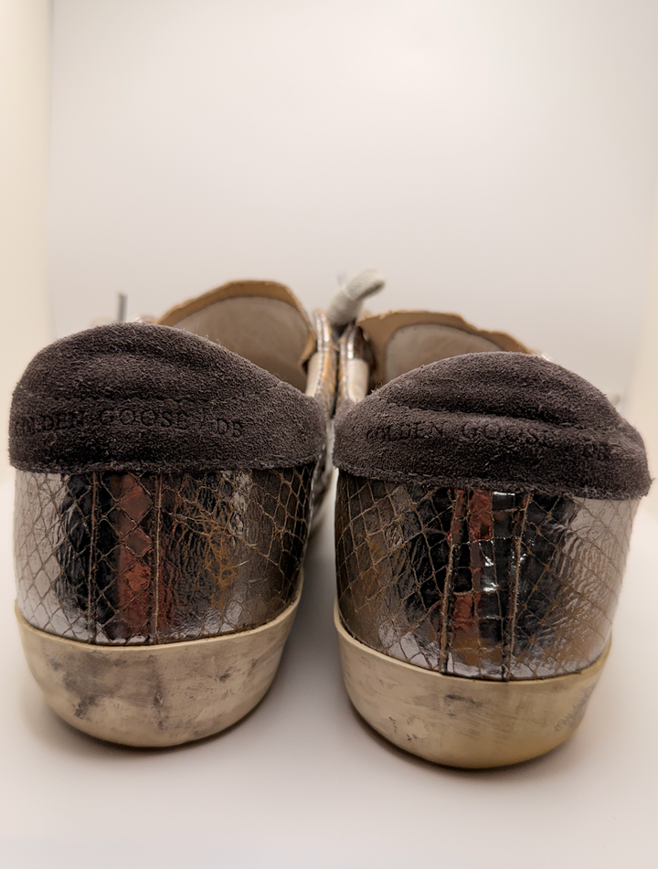 Golden Goose Super-Star Distressed Metallic Python Sneakers