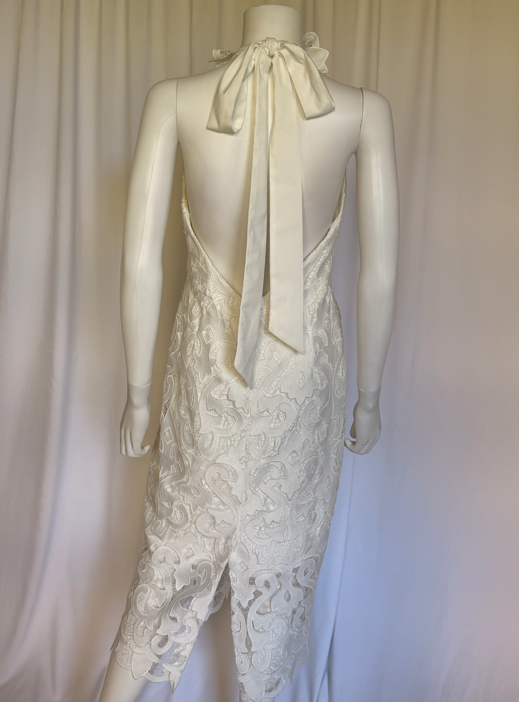 Milly Ivory Embroidered Lace Halter Midi Dress
