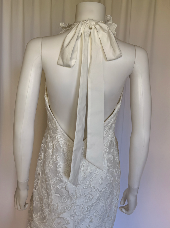 Milly Ivory Embroidered Lace Halter Midi Dress
