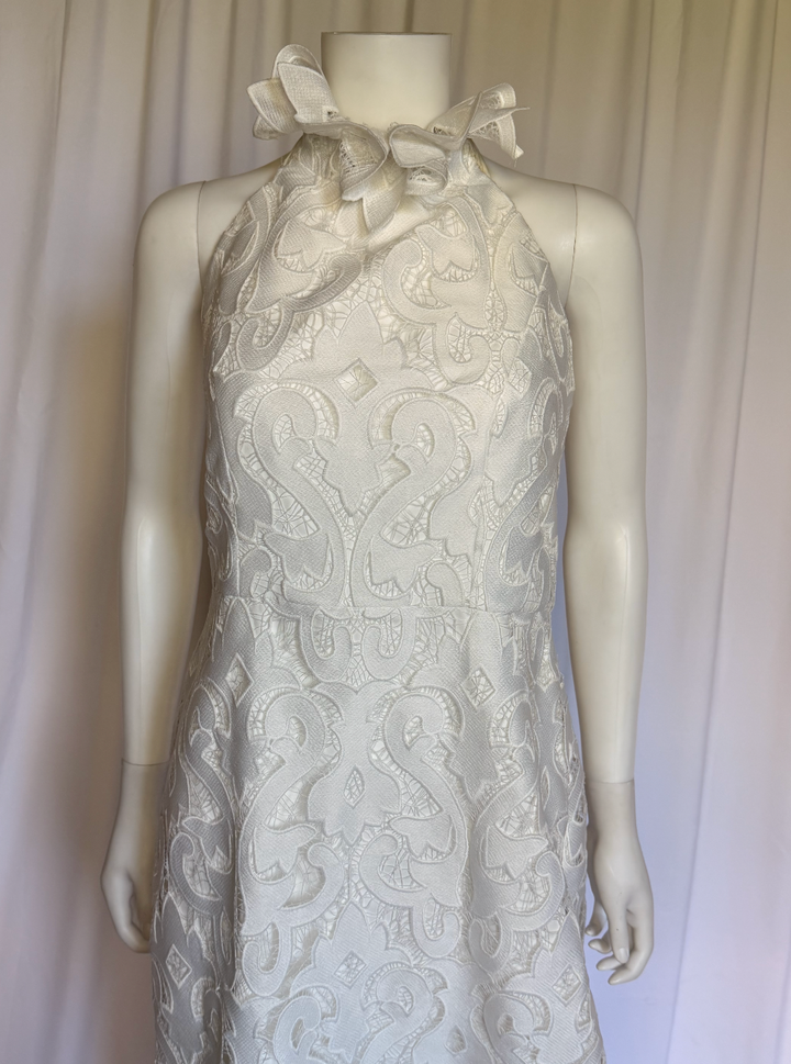 Milly Ivory Embroidered Lace Halter Midi Dress